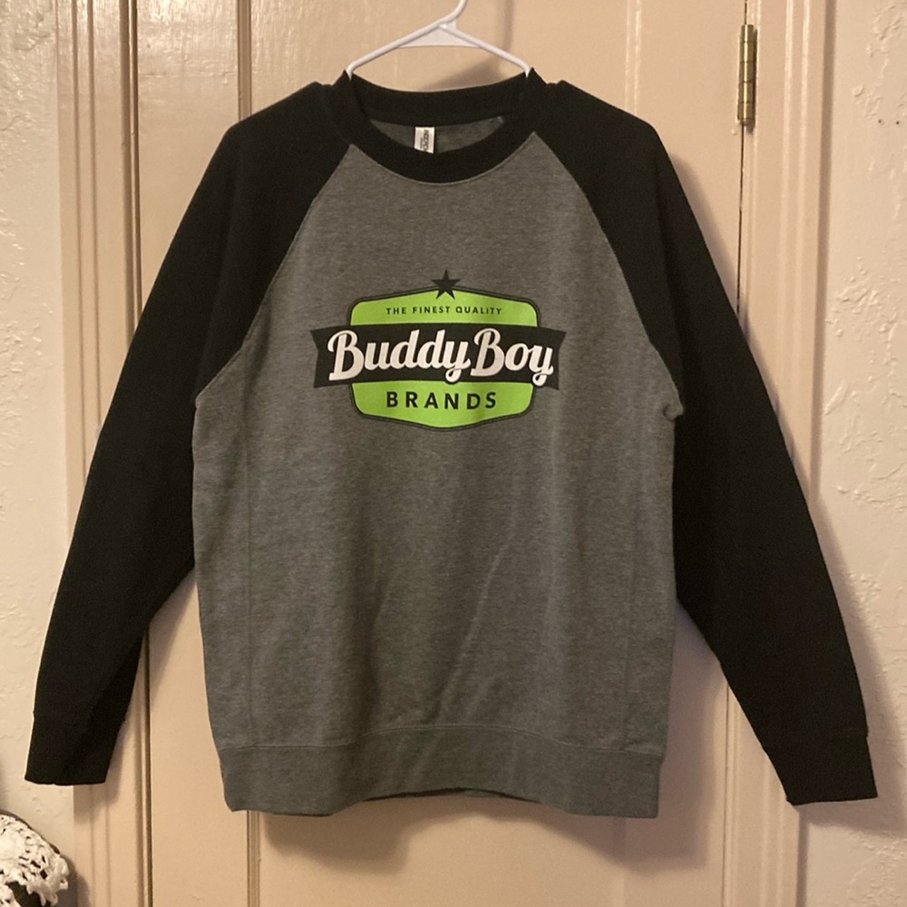 Buddy Boy Brand Sweatshirt Large Long Sleeve Gray and Black
